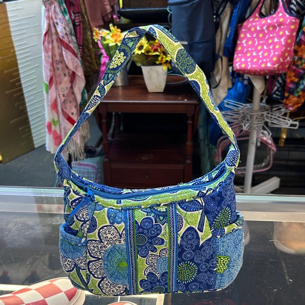 Vera Bradley Blue & Green Quilted Floral Shoulder Bag